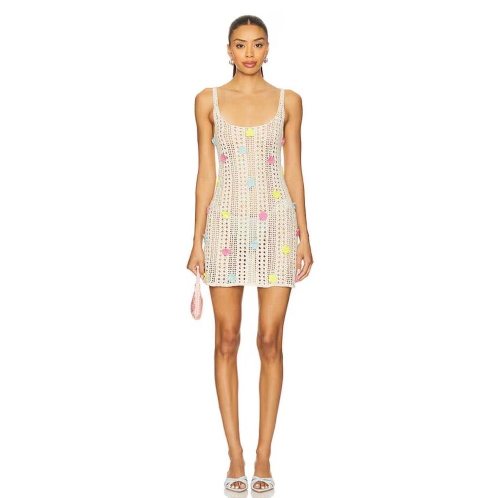 NWT PQ Swim Zoie Flower Crochet Coverup Dress Cream Boho Beach Vacation M/L